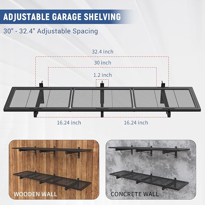 2 Pack Garage Wall Shelf, Heavy Duty Garage Shelving, Metal Hanging Storage Rack - Image 4