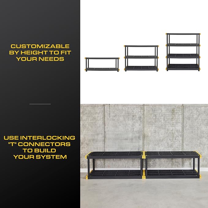 CX Black & Yellow, 4-Tier Heavy Duty Plastic Storage Shelving Unit, 200lbs/shelf - Image 7