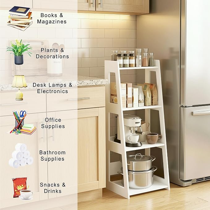 4-Tier Bathroom Ladder Shelf Freestanding, 12.6" W x 37" H | White Floor Shelves - Image 6