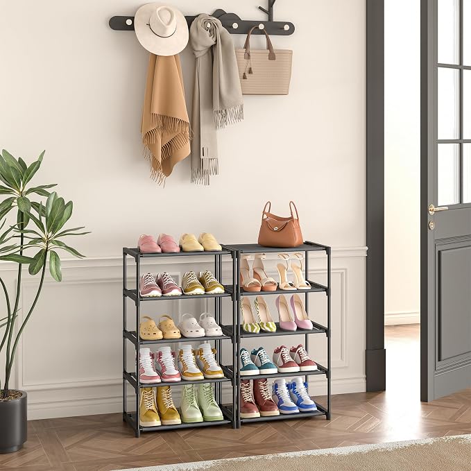 Autonomier 10 Tier Tall Shoe Rack, Non-Woven Fabrics Compact Narrow Shoe Stand - Image 2