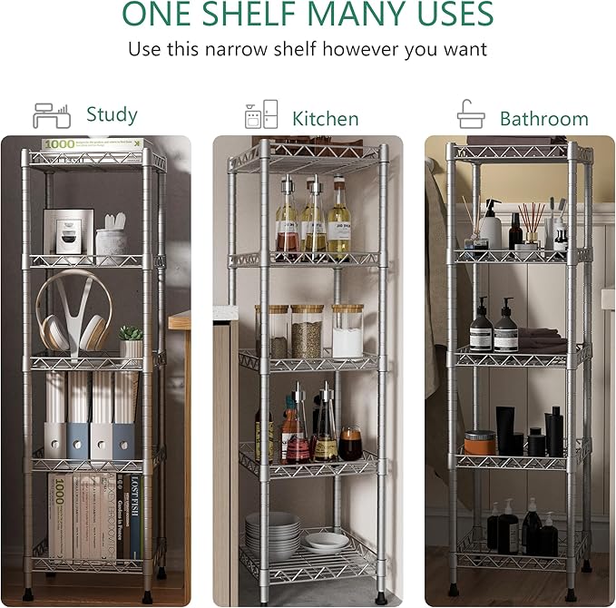 GIOTORENT 5 Tier Standing Shelving Metal Units, Adjustable Height Wire Shelf - Image 6