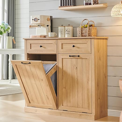 Double Tilt Out Trash Cabinet, 20 Gallon Farmhouse Laundry Hamper Cabinet by IFGETEnrichYourLivingSpace