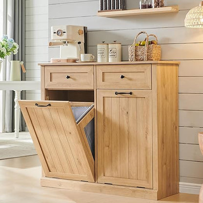 Double Tilt Out Trash Cabinet, 20 Gallon Farmhouse Laundry Hamper Cabinet by IFGETEnrichYourLivingSpace