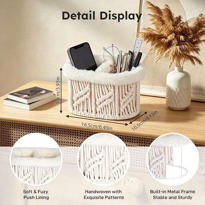 Remote Control Holder, Woven Plush Lined TV Remoter Holder Caddy | Nightstand - Image 3