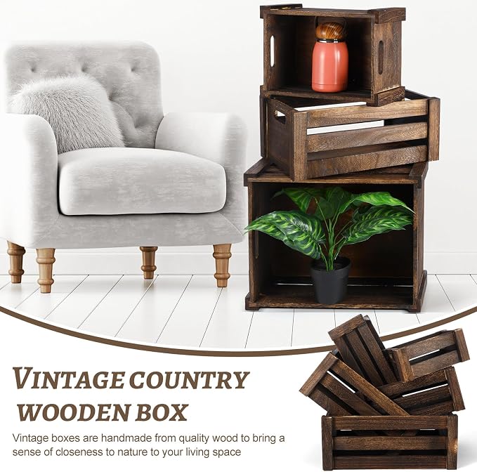 Barydat Set of 5 Wood Crates for Display Decorative Nesting Wooden Crate Storage - Image 7
