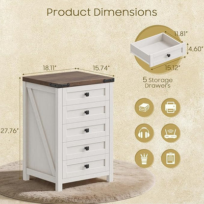 Halitaa 5 Drawer Small File Cabinet, Farmhouse Vertical Filing Cabinet | Under - Image 2