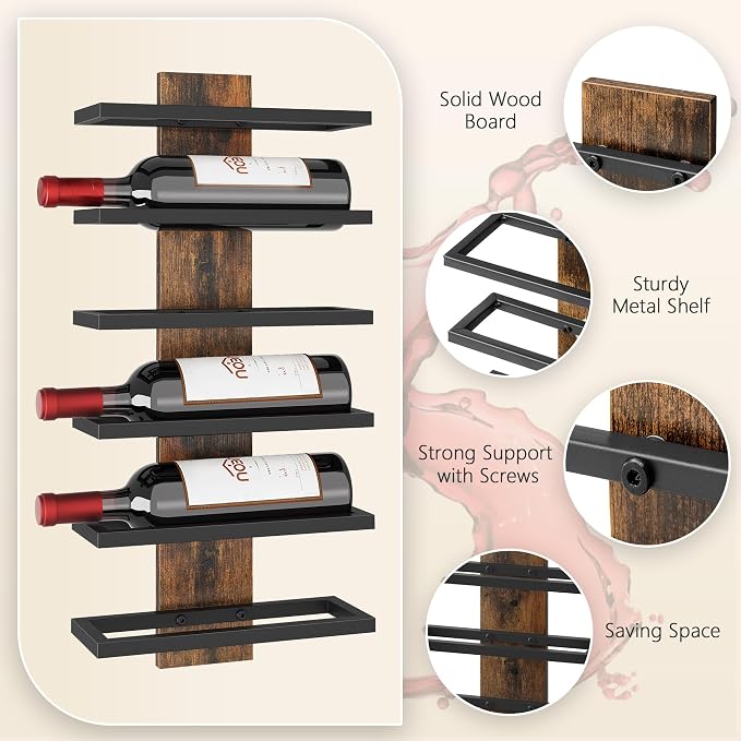 Hoctieon 6 Tier Wall Mount Wine Rack, Wall Mounted Wine Bottle Racks - Image 7
