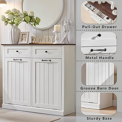 Double Tilt Out Trash Cabinet, 20 Gallon Farmhouse Laundry Hamper Cabinet - Image 3