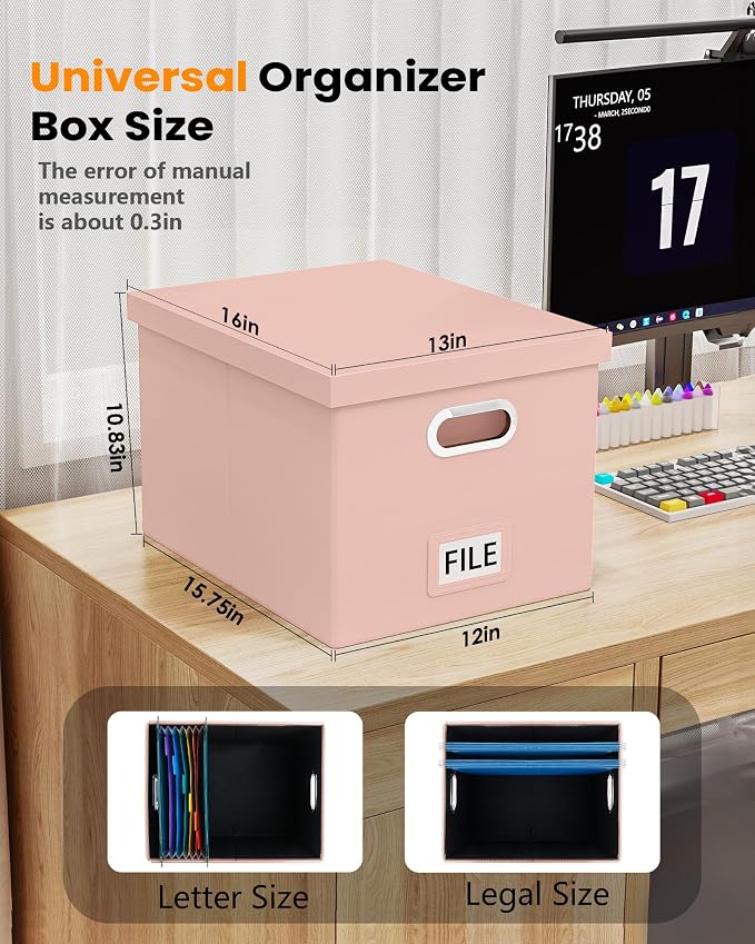 File Organizer Box with Lid, Portable Hanging File Box - Image 4