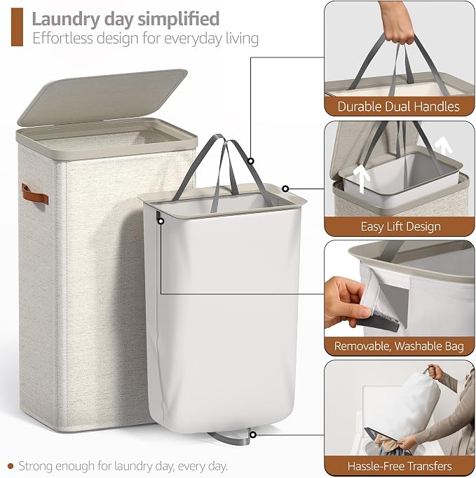 Sorbus Laundry Hamper with Lid – Collapsible Fabric Laundry Basket with Handles - Image 5