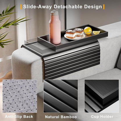 Bestjing Bamboo Sofa Armrest Tray Table - Image 2