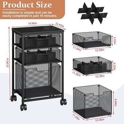Sbanmao Rolling File Cart with 3 Drawers, File Cabinet with DIY Divider - Image 2