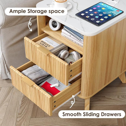 Nightstand with Charging Station, Fluted Nightstand with LED Lights, Modern - Image 4