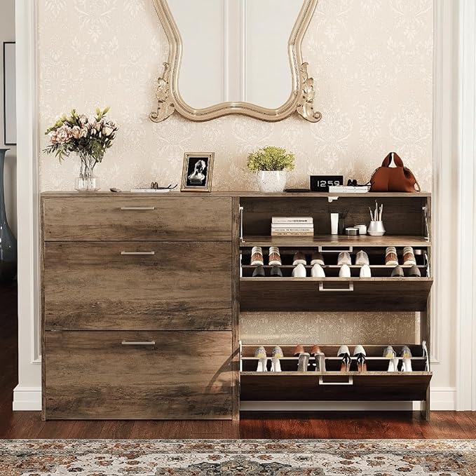 VINGLI Set of 2 Washed Grey Shoe Cabinet by VINGLI