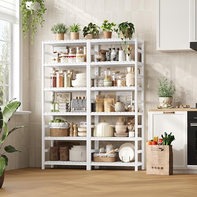 FOTOSOK 6-Tier Bamboo Shelf, Bamboo Bookcase - Image 4