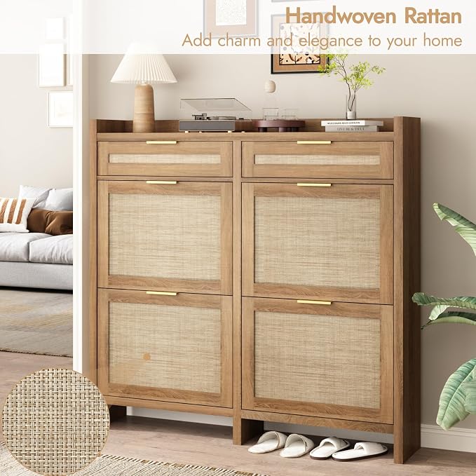 HOKYHOKY Large Rattan Shoe Storage Cabinet - Image 4