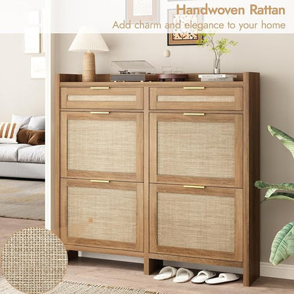 HOKYHOKY Large Rattan Shoe Storage Cabinet - Image 4