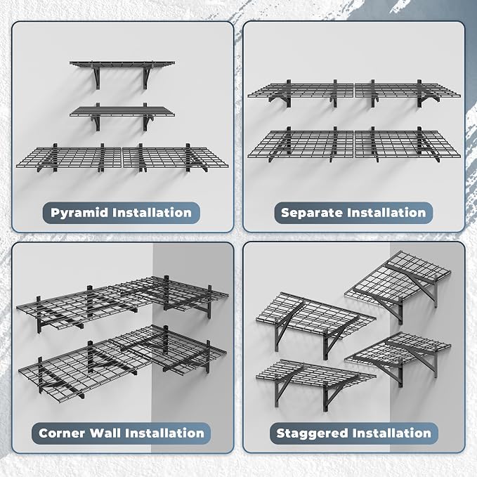 4 Pack Heavy Duty Garage Wall Shelving Set, Wall Mounted Garage Shelves 1000lbs - Image 6