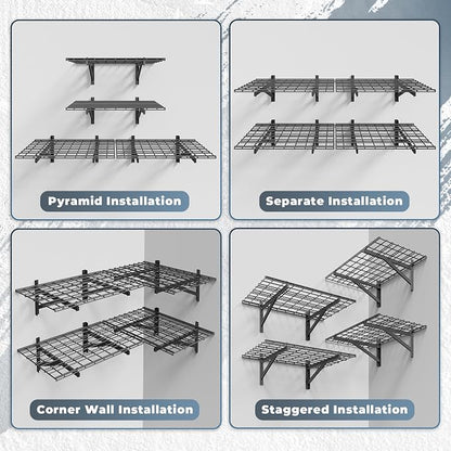 4 Pack Heavy Duty Garage Wall Shelving Set, Wall Mounted Garage Shelves 1000lbs - Image 6