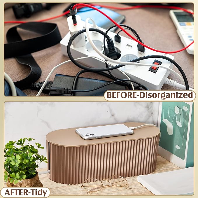 Marsui 2 Pcs Light Coffee Cable Management Organizer Box - Image 6