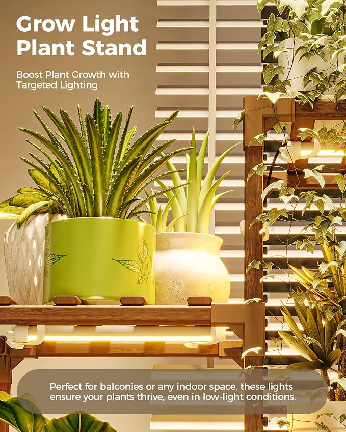 Bamworld Plant Stand with Grow Lights Indoor Outdoor 11 Tier Tall Large Wood - Image 4