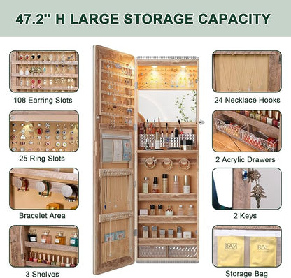 HNEBC LED Mirror Jewelry Cabinet, 47.2" Wall Mounted Jewelry Organizer - Image 5