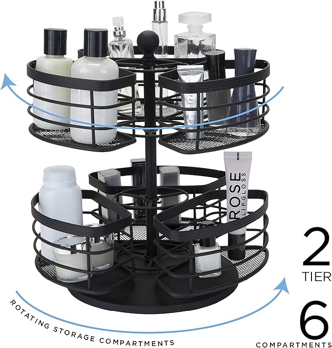 Bath Bliss 2 Tier Carousel Vanity Storage Organizer, Under Cabinet, Dresser Top - Image 2