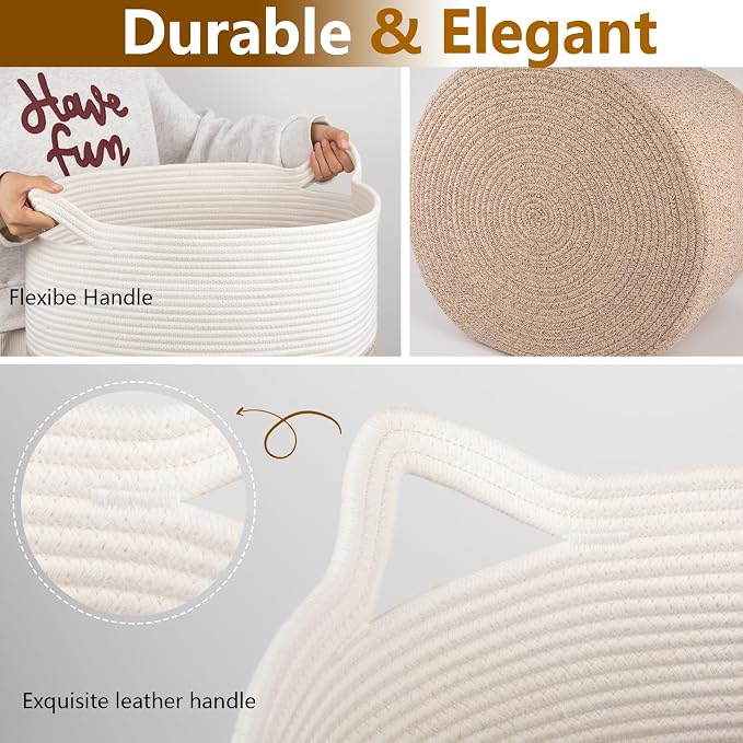 Laundry Basket, 100L Large Laundry Hamper, Tall Woven Rope Storage Basket - Image 3