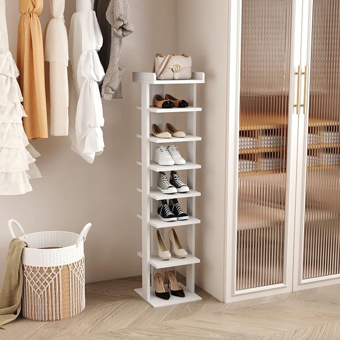 HOMEFORT 7-Tier Wood Shoe Rack, Entryway Shoe Tower, Vertical Shoe Organizer - Image 8