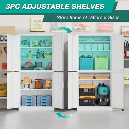 Metal Storage Cabinet with 3 Adjustable Shelves, Garage Storage Cabinet with - Image 7
