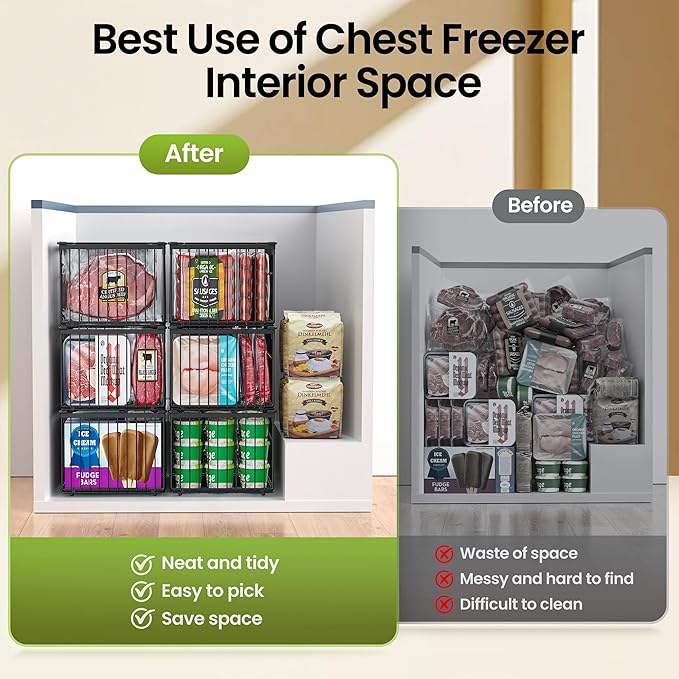 MSERCUOR Freezer Organizer Bins, 6 Pack Big Stackable Deep Chest Freezer - Image 5