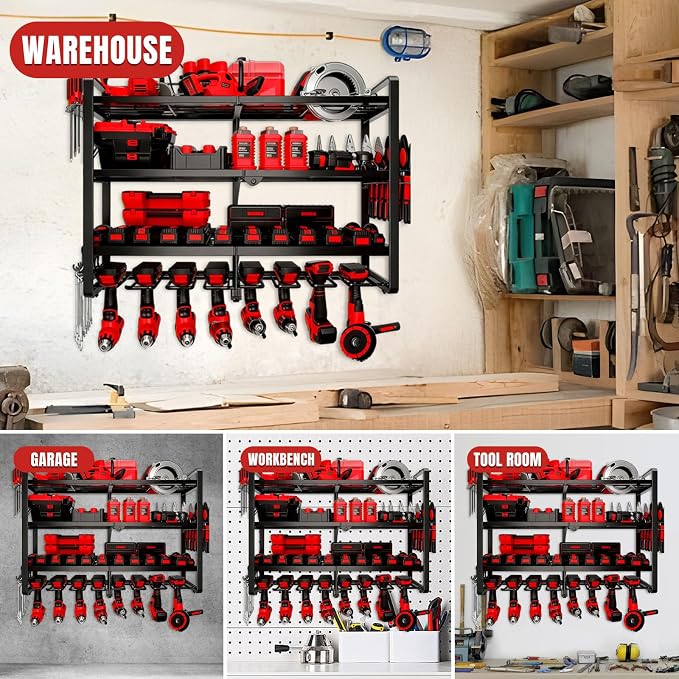 Large Power Tool Organizer Wall Mount, 4 Layer Heavy Duty 8 Cordless Drill - Image 7