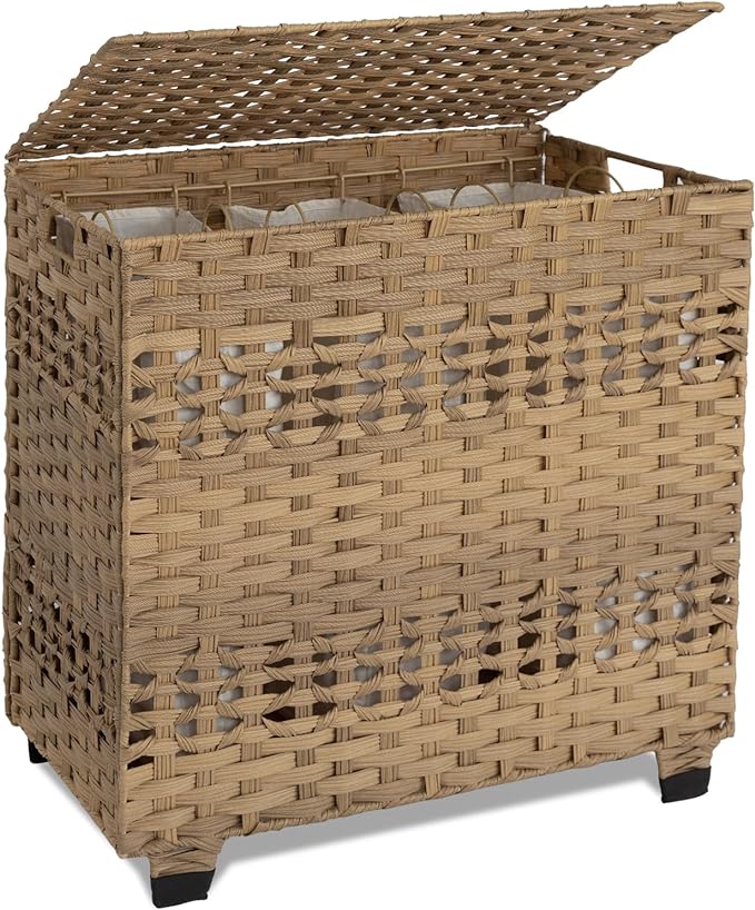 OIAHOMY Laundry Hamper with Lid, 140L Clothes Hamper with 3 Removable Liner Bags by MasterofSpaceOptimization
