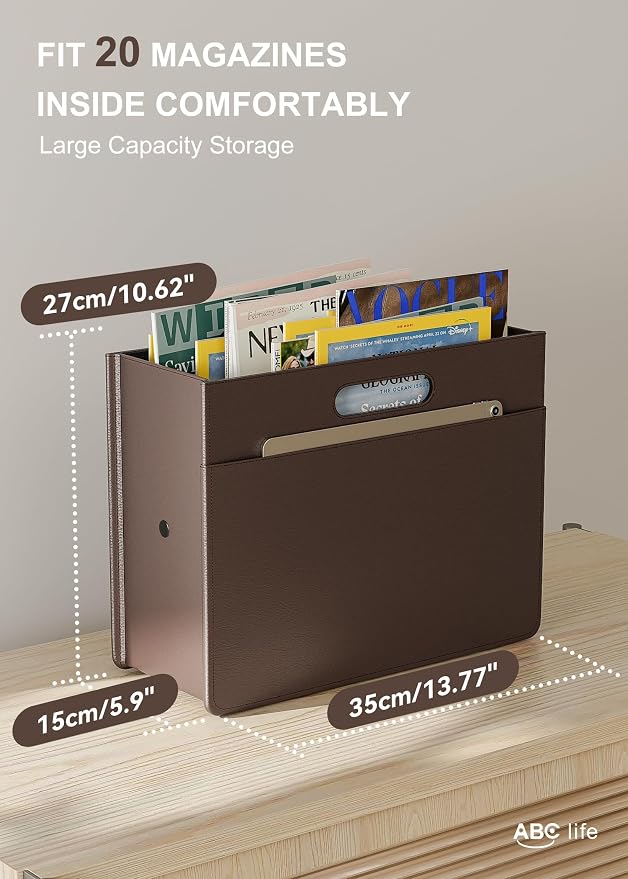 ABC life Magazine Holder Magazine Rack Floor, Stable Foldable PU Leather - Image 2