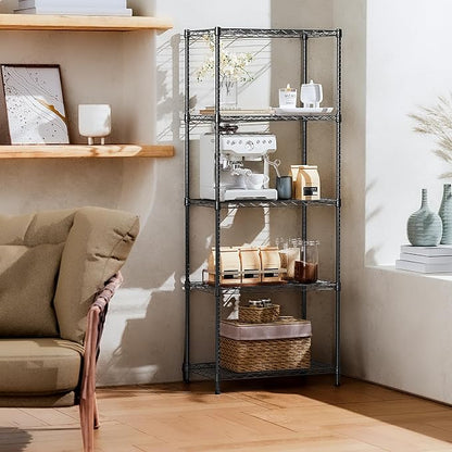 IZEUK 5-Tier Black Metal Storage Shelves, Adjustable Wire Shelving Unit - Image 2