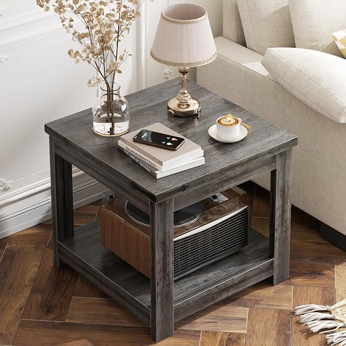 Homieasy End Table, 20 Inch Square End Table, Farmhouse Wood Side Table by Homieasy