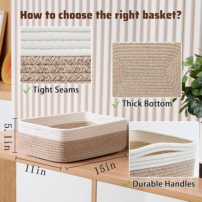 Large Shallow Organizing Baskets 15x11x5.1 Inches - Image 2