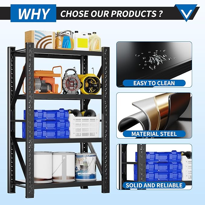 3000LBS Garage Shelving 42" W Garage Shelving Heavy Duty 4-Tier Metal Storage - Image 5