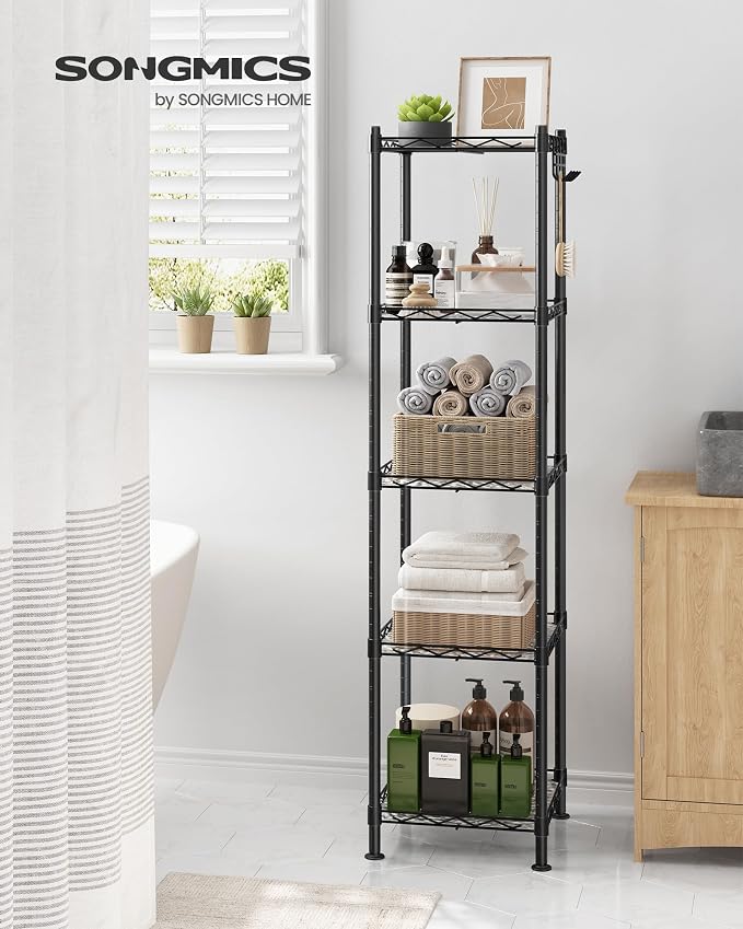 SONGMICS Storage Shelf, Bathroom Shelf, 5 Tier, Ink Black | Small space storage - Image 2