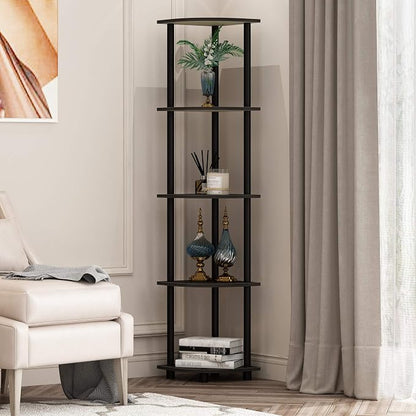 Furinno TURN-N-TUBE Corner Shelf Set of 2, 5-Tier Corner Bookshelf, Open - Image 2