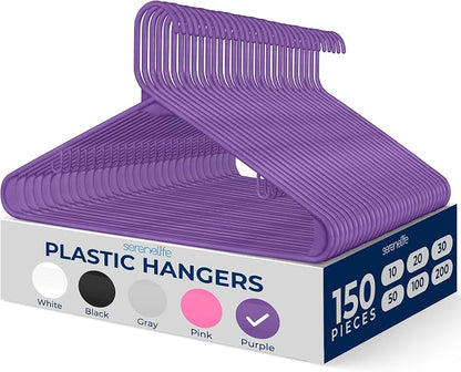 SereneLife 150-Piece Plastic Hangers Set Purple – Non-Slip, Heavy Duty Coat by SereneLife