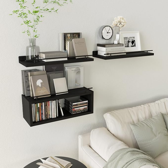Floating Shelves for Wall with Cube Shelf, Wall Shelves with Metal Rail for - Image 5