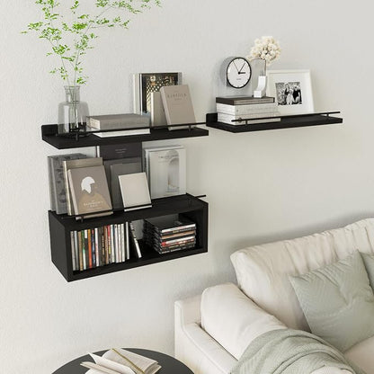 Floating Shelves for Wall with Cube Shelf, Wall Shelves with Metal Rail for - Image 5