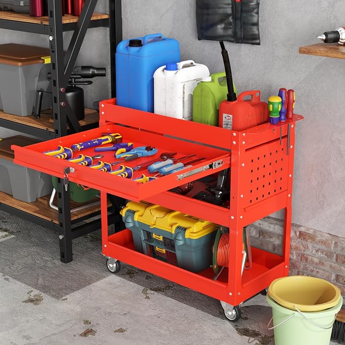3 Tier Heavy Duty Tool Cart, Mechanic Metal Rolling Tool Cart 900 Lbs Work Carts - Image 2