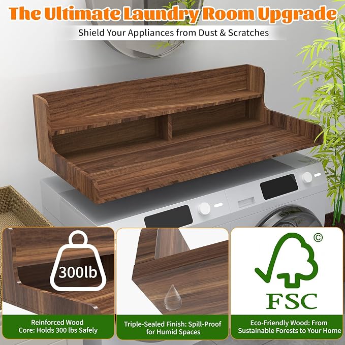 2-Tier Washer Dryer Countertop, Wood Laundry Countertop - Image 3