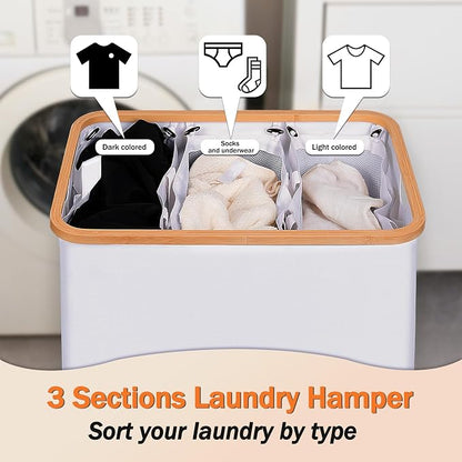 efluky Laundry Hamper with Lid, Trio Laundry Basket with 2 Removable Bags - Image 4