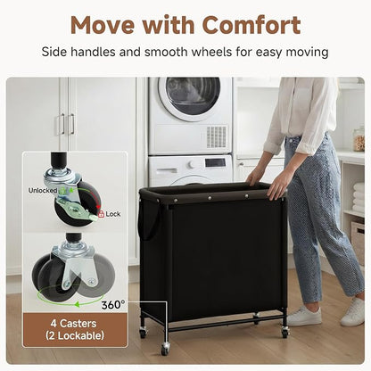 StorageWorks 3 Section Laundry Hamper, Rolling Laundry Cart - Image 4