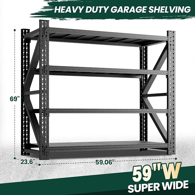 Heavy Duty Garage Storage Shelves 5000LBS Capacity, 4-Tier Adjustable - Image 2