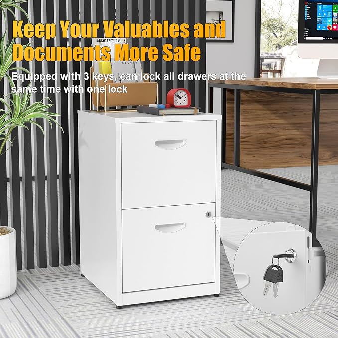 2 Drawer File Cabinet with Lock, Metal Two Drawer Vertical Filing Cabinets - Image 4