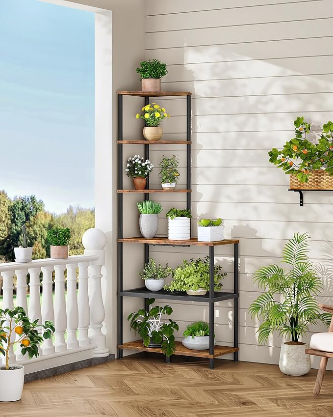 6-Tier Corner Shelf, Industrial Corner Bookshelf - Image 7